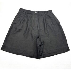 Embassy Row Vintage Womens 14 Black 100% Pure Linen Pleated Bermuda Shorts